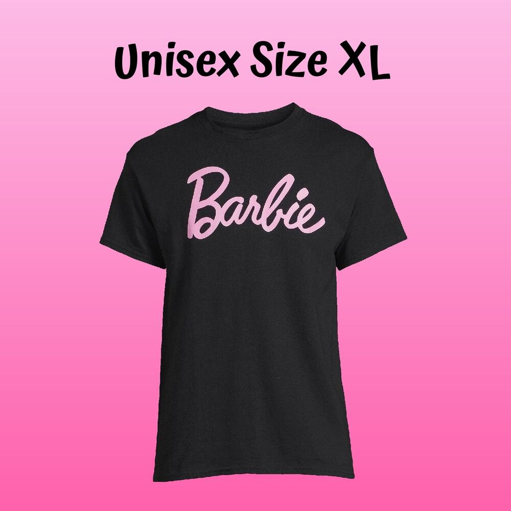 Barbie Black & Pink Men or Womens Logo Graphic Tee with Short Sleeves Size XL